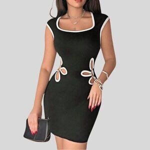 Floral Cut Out Mini Dress Black